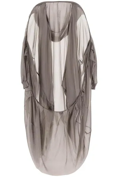 Rick Owens Hooded Silk Habotai Bubble Coat With In Gray