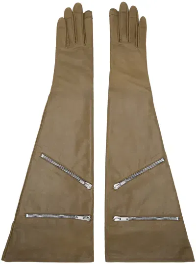 Rick Owens Khaki Porrterville Gauntlets Gloves In 35 Bean