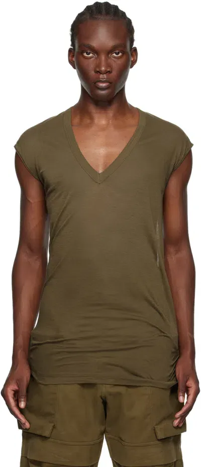 Rick Owens Khaki Porterville Deep V T-shirt In 35 Bean