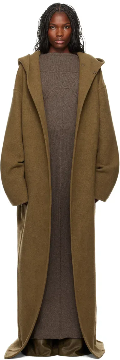 Rick Owens Hooded Brushed-knit Coat In Brown