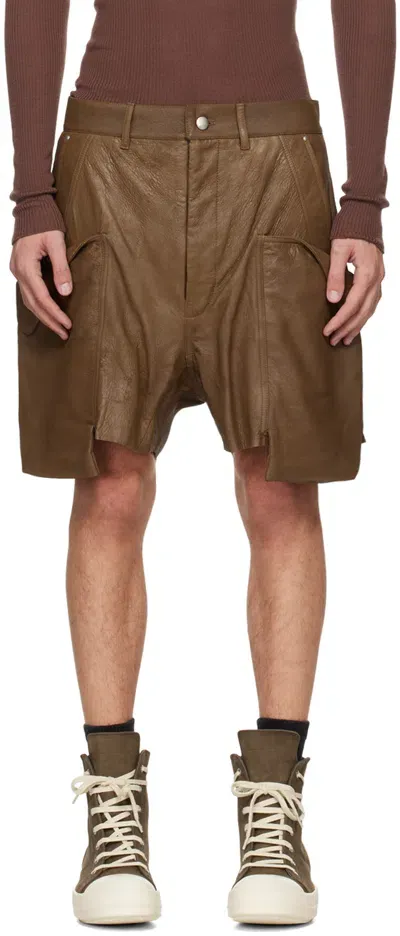 Rick Owens Khaki Porterville Stefan Cargo Leather Shorts In 35 Bean