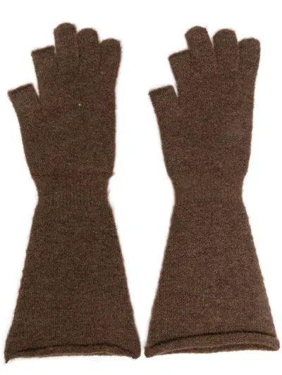 Rick Owens Knitted Gloves In Brown