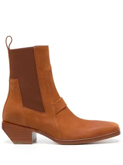 Rick Owens Leather Ankle Boots In Brown