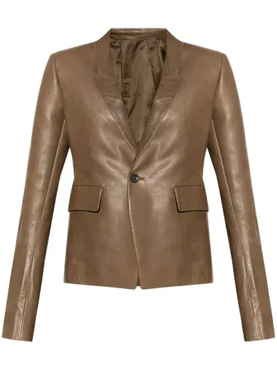 Rick Owens Leather Blazer In Brown