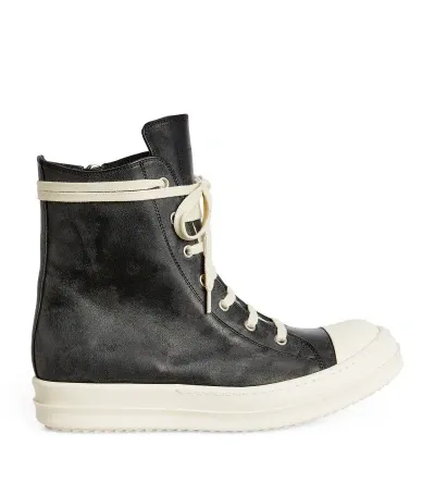 Rick Owens Leather High-top Sneakers In Black