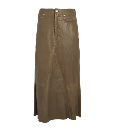 Rick Owens Leather Midi Skirt In Brown