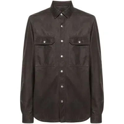 Rick Owens Outershirt Leather Shirt Jacket In Grey