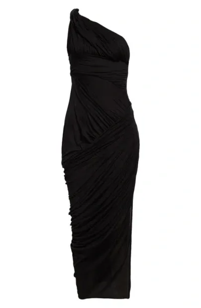 Rick Owens Lido Draped One-shoulder Cotton Jersey Gown In 09 Black