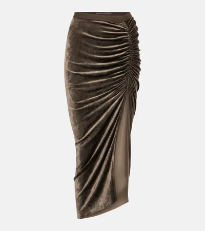 Rick Owens Lilies Svita Ruched Midi Skirt In Brown