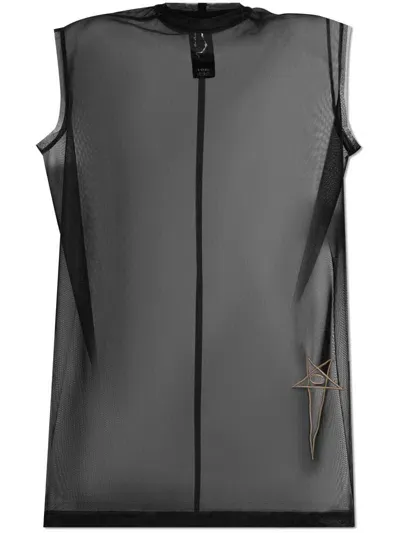 Rick Owens Logo-embroidered Mesh Top In Black