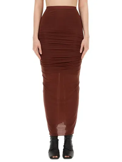 Rick Owens Long Skirt "shrimp" In Red