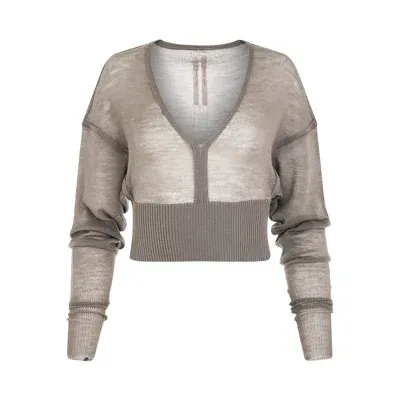 Rick Owens Long Sleeve V Knit Sweater In Grey