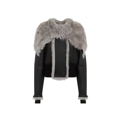 Rick Owens Long Sleeved Cropped Leather Jacket In Black