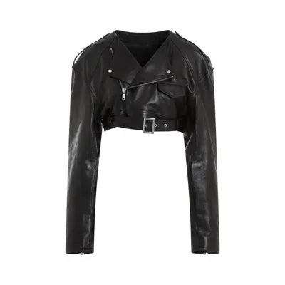 Rick Owens Micro Biker Black Lamb Leather Jacket