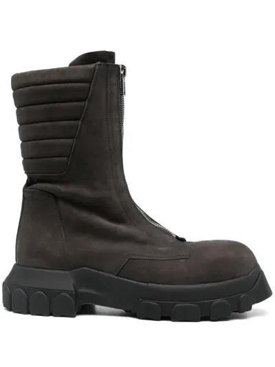 Rick Owens Moto Turbo Tractor Boots In Grey