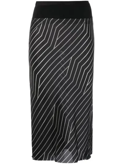 Rick Owens Multi-way Stripe Midi Skirt In Black/pearl