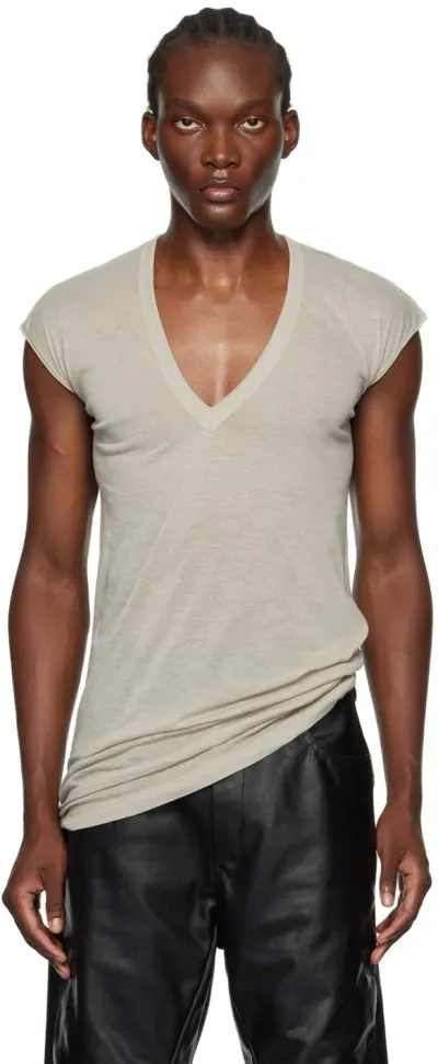 Rick Owens Off-white Porterville Deep V Sl T-shirt In 08 Pearl