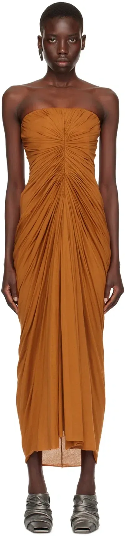 Rick Owens Orange Radiance Bustier Midi Dress In Brown