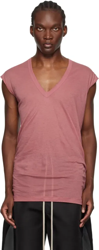 Rick Owens Pink Porterville Deep V T-shirt In 23 Thulian