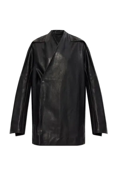 Rick Owens Womens Black Officer Two-slip-pockets Relaxed-fit Leather Jacket