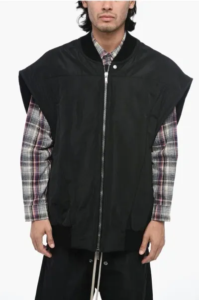 Rick Owens Quilted Jumbo Flight Oversized Vest With Half Belt In Black