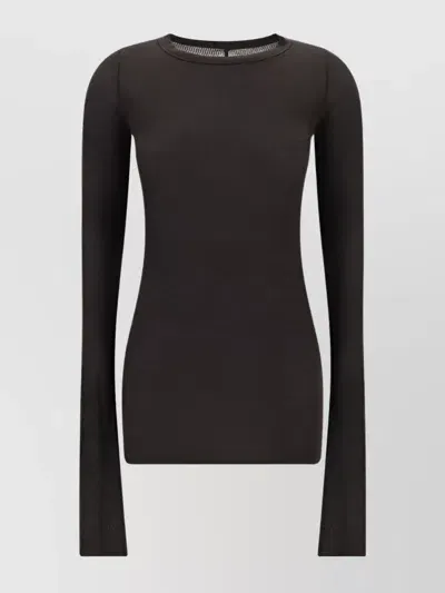 Rick Owens Ribbed Crew Neck Long Sleeve Top In Dark Dust