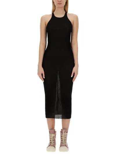 Rick Owens Ribbed Midi Tank Dress In Black