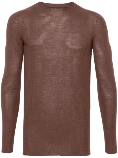 Rick Owens Ribbed-knit Sweater In Brown