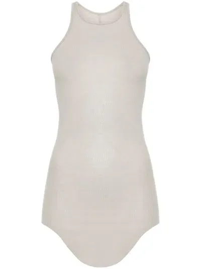 Rick Owens Ribbed Tank Top With Olympic Neckline In Neutral