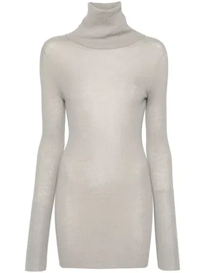 Rick Owens Ribbed Tube Virgin Wool Jumper In Nude & Neutrals