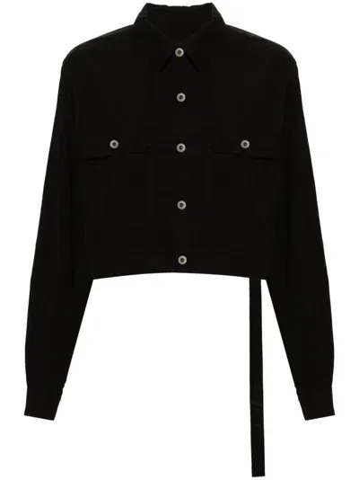 Rick Owens Short Shirt Jacket With Cape Sleeves In Black