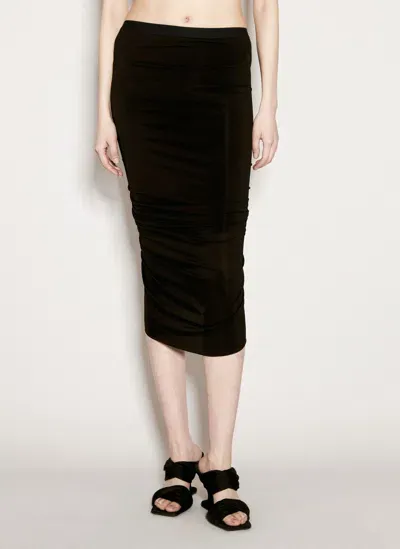 Rick Owens Shrimp Ruched Midi Skirt In Black