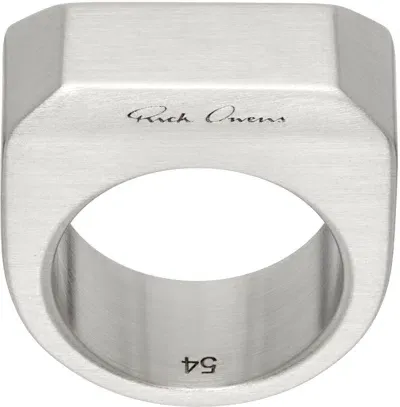 Rick Owens Silver Porterville Beveled Ring In 128 Palladio