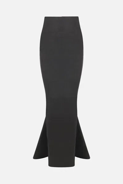 Rick Owens Rear Zipped Pillar Coated Denim Mermaid Skirt In Black