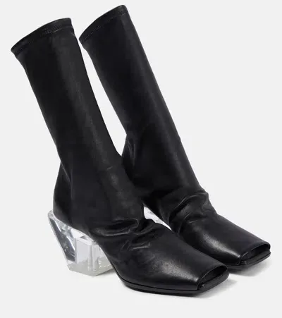 Rick Owens Stretch Leather Ankle Boots In Black/clear