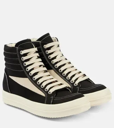 Rick Owens Suede-trimmed Denim High-top Sneakers In Black