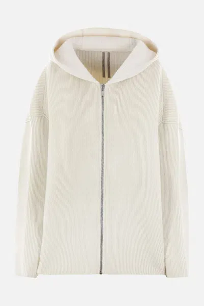 Rick Owens Zipped Hooded Cardi-coat In Milk+white