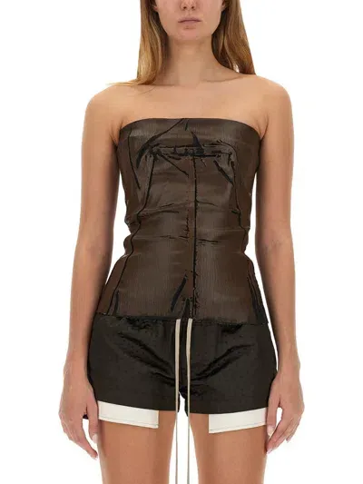 Rick Owens Bustier Denim Top In Brown