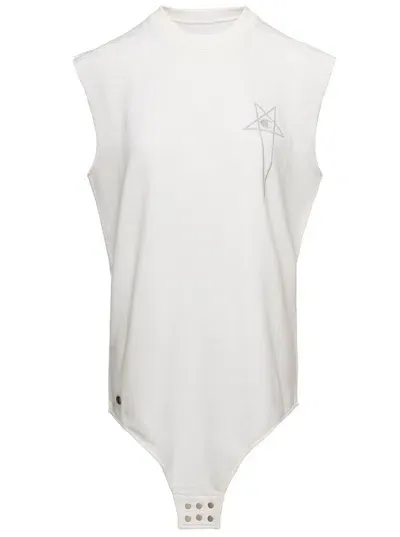 Rick Owens Logo Motif Printed Highneck Bodysuit In White