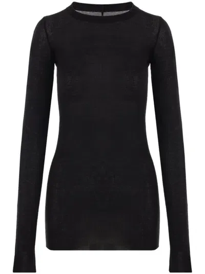 Rick Owens Ribbed Long-sleeve Top In 09 Black