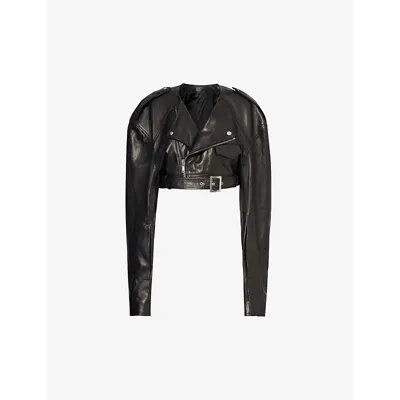 Rick Owens Womens Black Biker Notched-lapel Regular-fit Leather Jacket