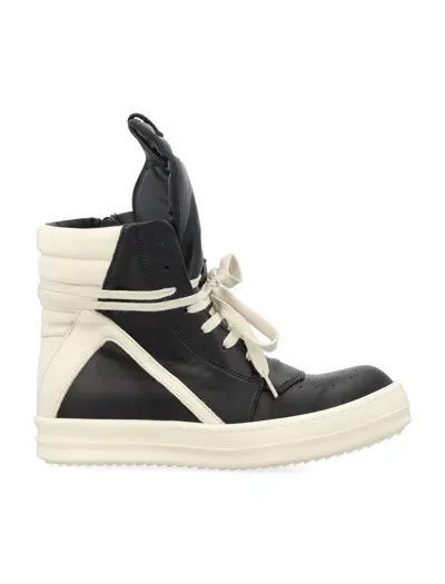 Rick Owens Jumbolaced Geobasket Woman Sneaker In Black Milk Milk