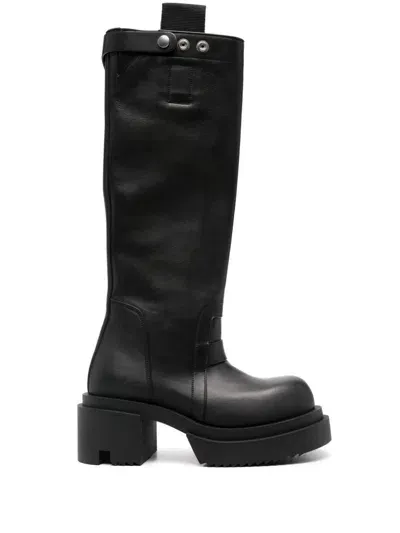 Rick Owens 60mm Bogun Leather Tall Boots In 09 Black