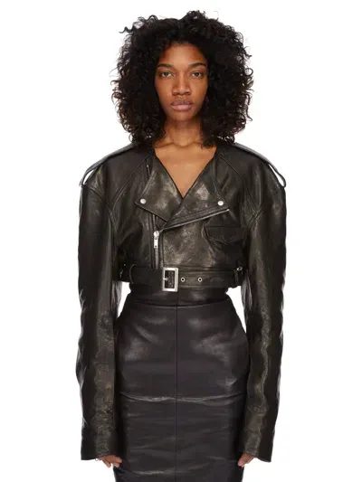 Rick Owens Cropped Leather Biker Jacket In Black