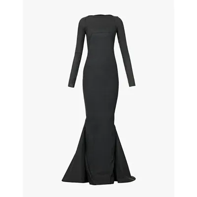 Rick Owens Womens Black Luna Open-back Fishtail Stretch-denim Gown