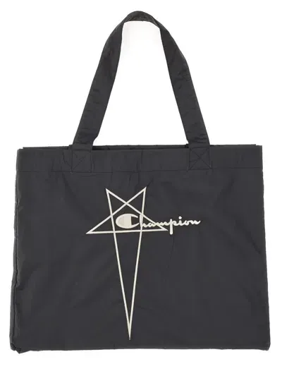 Rick Owens X Champion Logo Tote Bag In Black