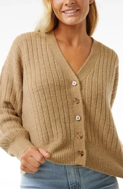 Rip Curl Afterglow V-neck Cardigan In Taupe