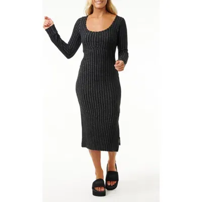 Rip Curl Cosy Long Sleeve Midi Dress In Black Marle