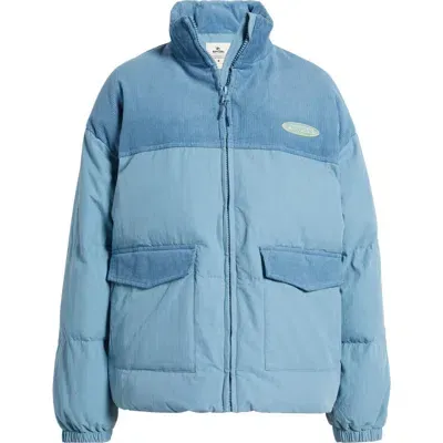 Rip Curl High Tide Mixed Media Cotton Puffer Jacket In Dusty Blue