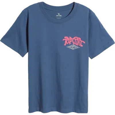 Rip Curl Kids' Shred Till Dead Organic Cotton Graphic T-shirt In Washed Navy